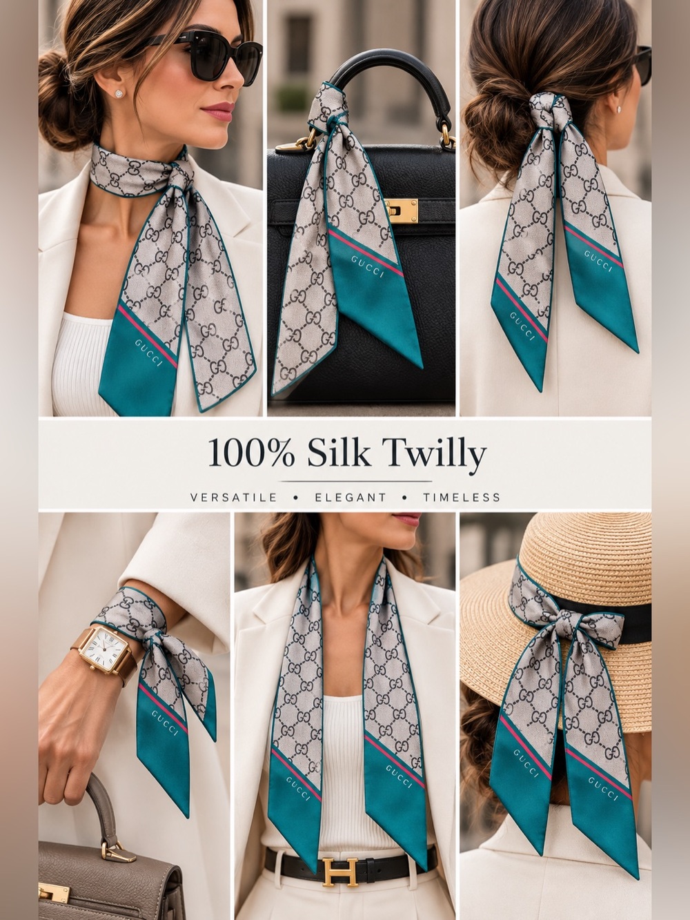NEW • 100% Silk Twilly • Reversible / Two-Tone Sides